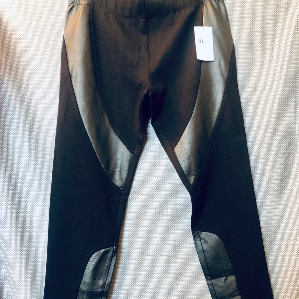 Black leggings with faux leather panels